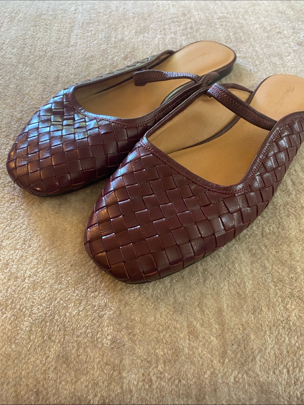 Madewell Woven Leather Mules in Burgundy